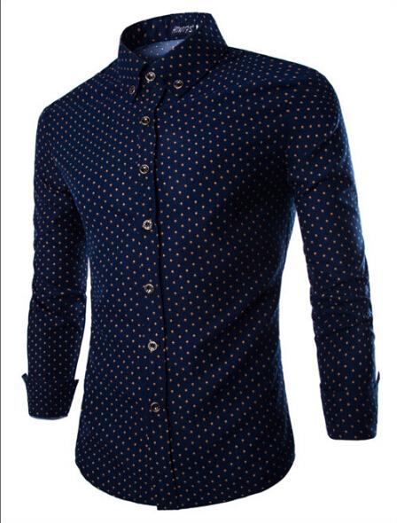 Camisa masculina платье рубашки мужчины хлопок приталенный fit узор в горошек длинный рукав французский манжеты социальной рубашка zhy1680