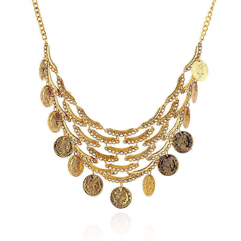 Choker Necklace Romantic Retro Coin Pendant Neckless Women Gold Jewellery collane e ciondoli (3)