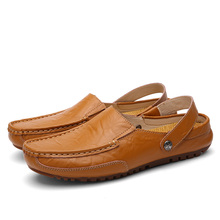 2016 New Style Men Genuine Leather Fashion Ankle-wrap Loafers Handwork Slippers Flats Men Loafers Casual Moccasins Driving Shoes