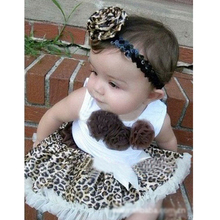 Baby 2 Pieces Outfits Girl Kids Flowers Top And Skirt Set Leopard Tutu Dress