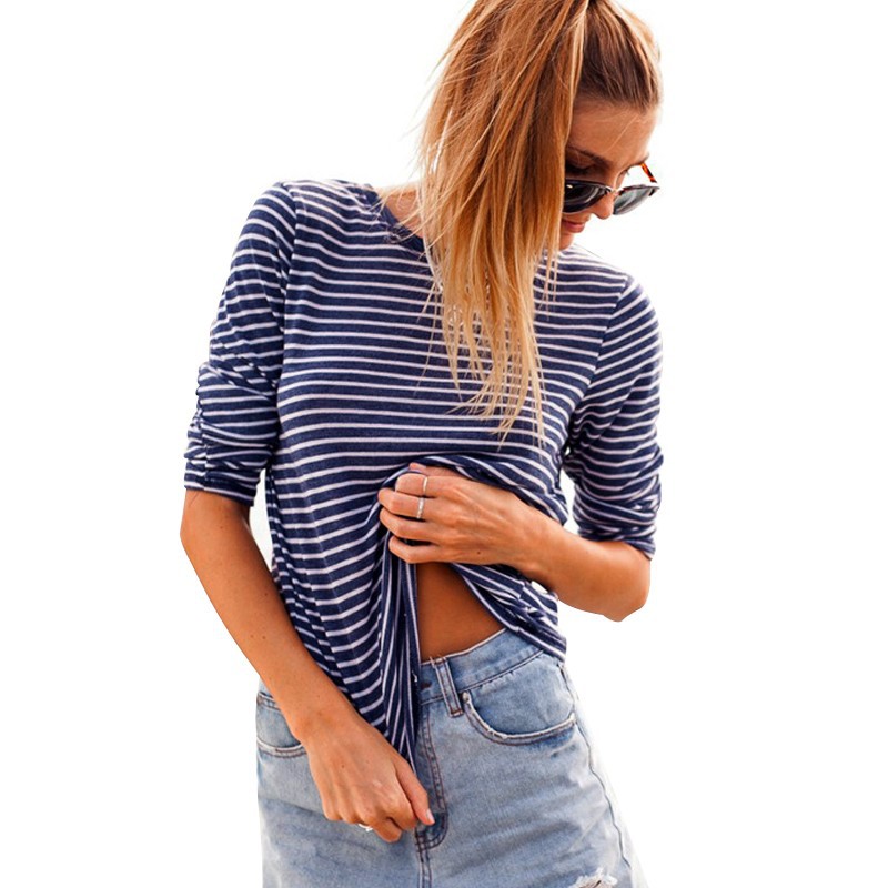 Striped Women Blouses Plus Size Fashion O-neck Long Sleeve Loose Casual T Shirt Women Tops Blusas ZFDS024591 (4)