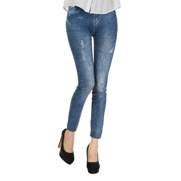ADM 2015 Fashion Sexy Women Leggings Starts Hollow Out Fold Printed Imitation Jeans Elastic Slim Punk