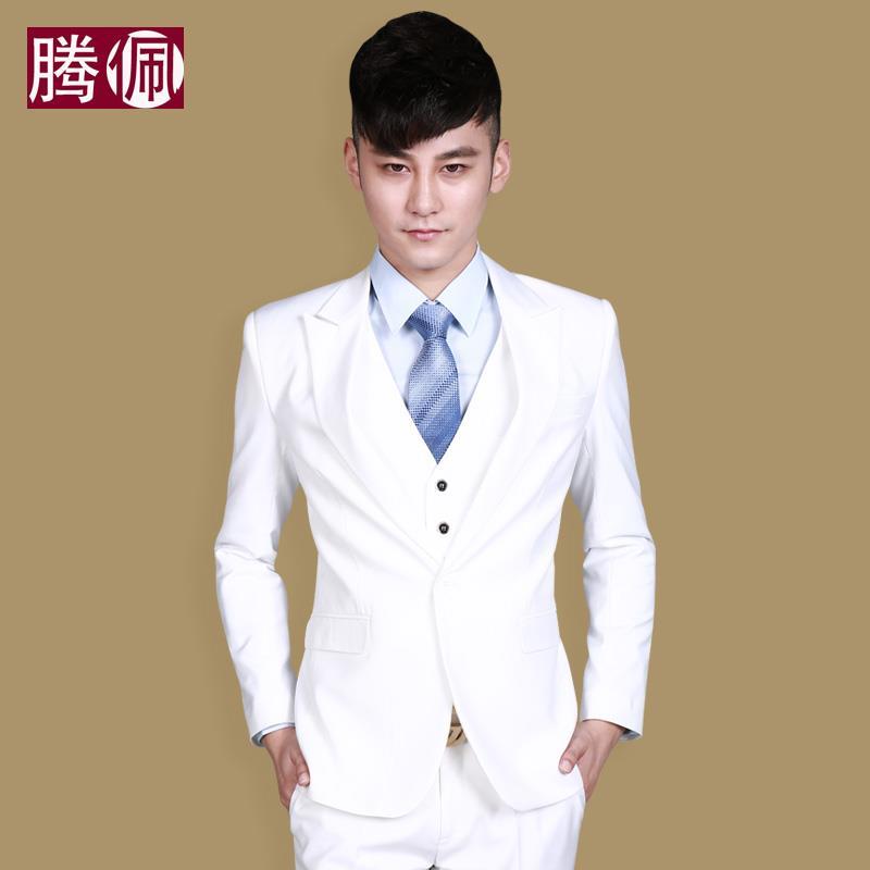 TP brand boutique men's 2015 white wedding dress and groom groomsmen suits Korean Slim casual three-piece suit