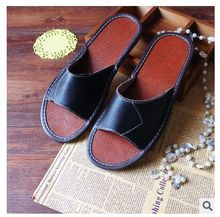 Genuine Leather Men Shoes Summer Slippers Home High Quality Full Grain Leather Slippers Women Size 5-13 Slip Home Floor Shoe