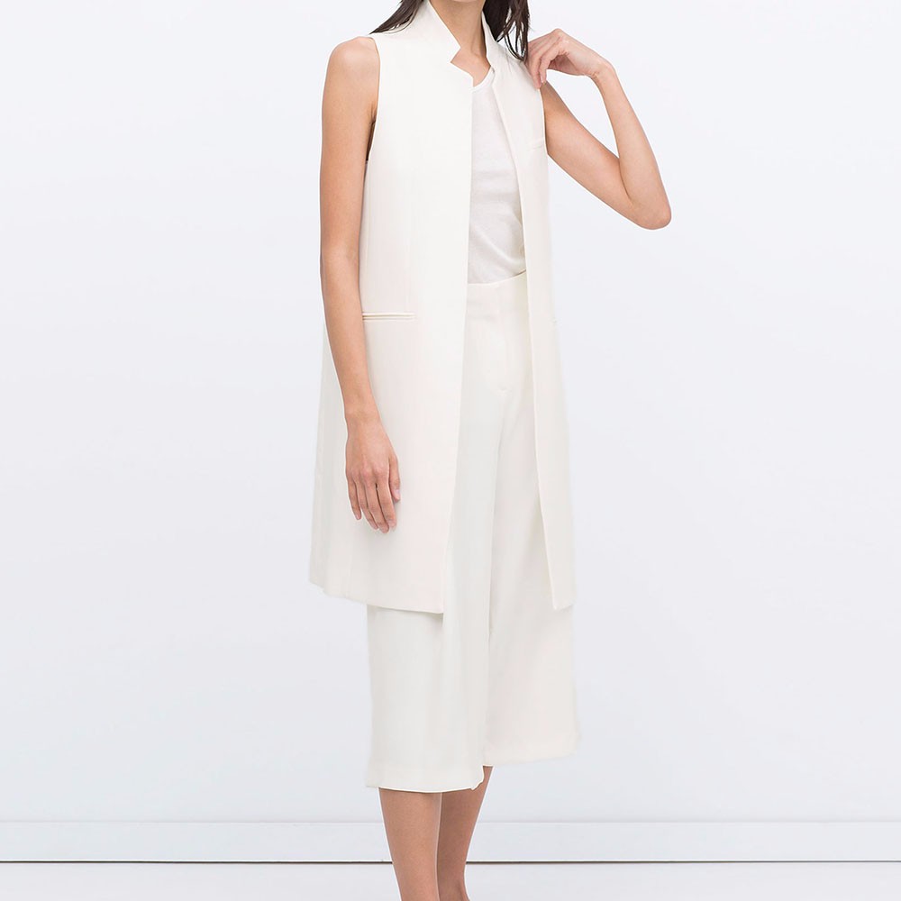 VESTLINDA Long Vest Back Split Outwear Waistcoats Women White Black Jacket Coat Sleeveless Cardigan Pocket Blazer Vest Femme Top 8