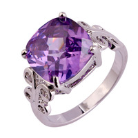 New Lady 12*12mm Princess Cut Amethyst 925 Silver Ring Size 7 8 9 10 Fashion Popular Purple Jewelry Women Party Rings Wholesale