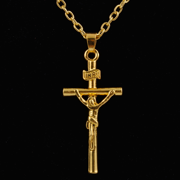 2015 Hot men necklace Wholesale Free Shipping 24k Gold Necklace Top Quality Necklace Jesus Cross Pendant