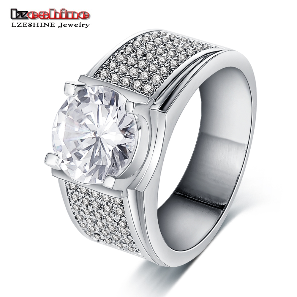 LZESHINE 2016 New Wide Ring Platinum Plate Micro Inlay Zirconia Fashion