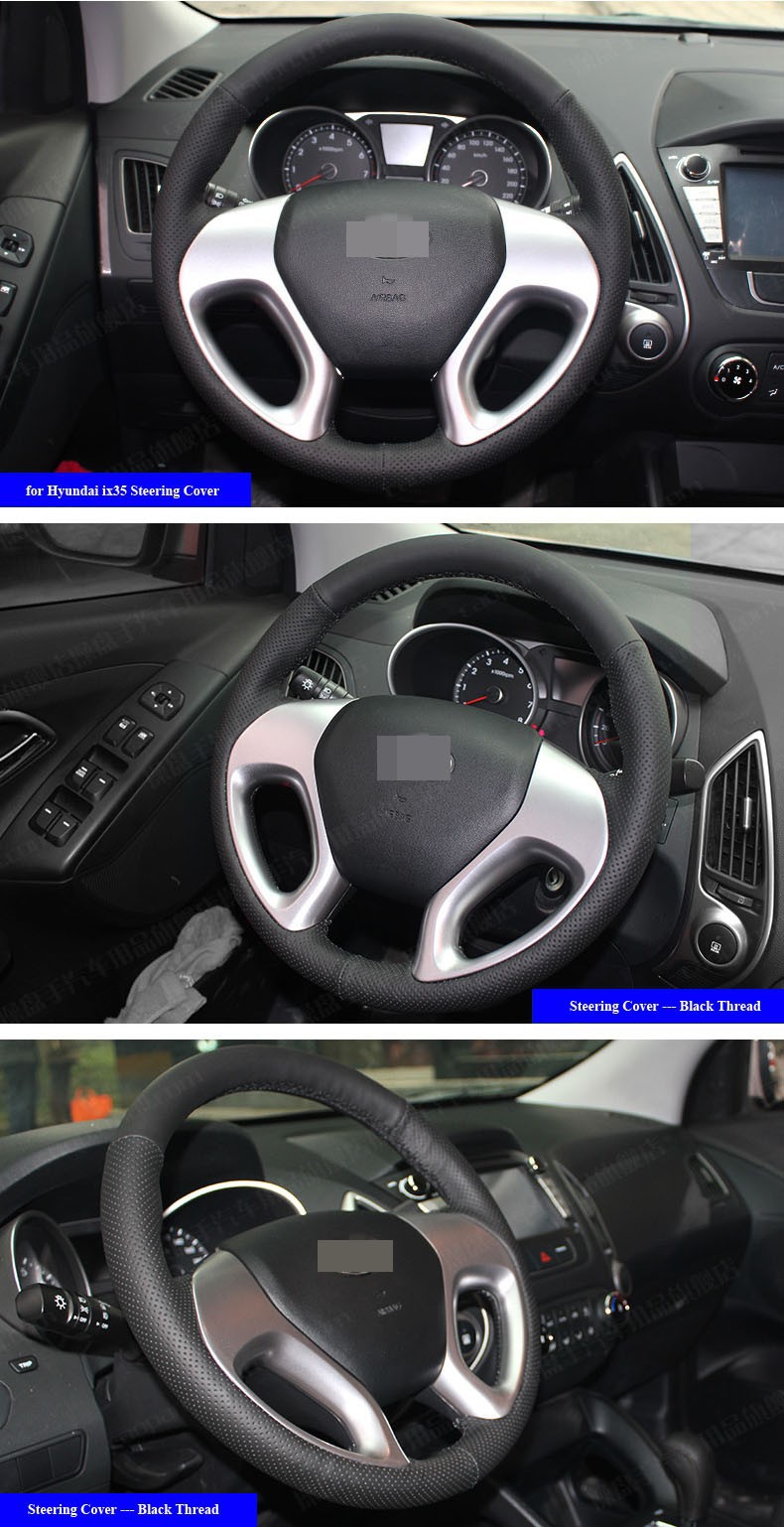 for Hyundai ix35 Leather Steering Wheel Cover Black Thread