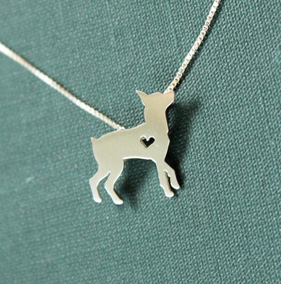 Mini Pinscher necklace, sterling silver hand cut pendant, with heart, tiny dog breed jewelry