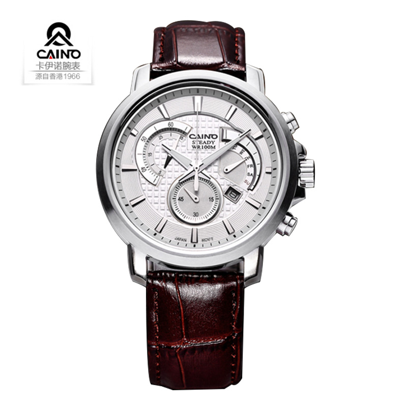 Фотография CAINUOS (CAINO) Watch Men Genuine Leather Watchband New Men Fashion Casual Famous Watch Quartz-Watch Wristwatch Date Display