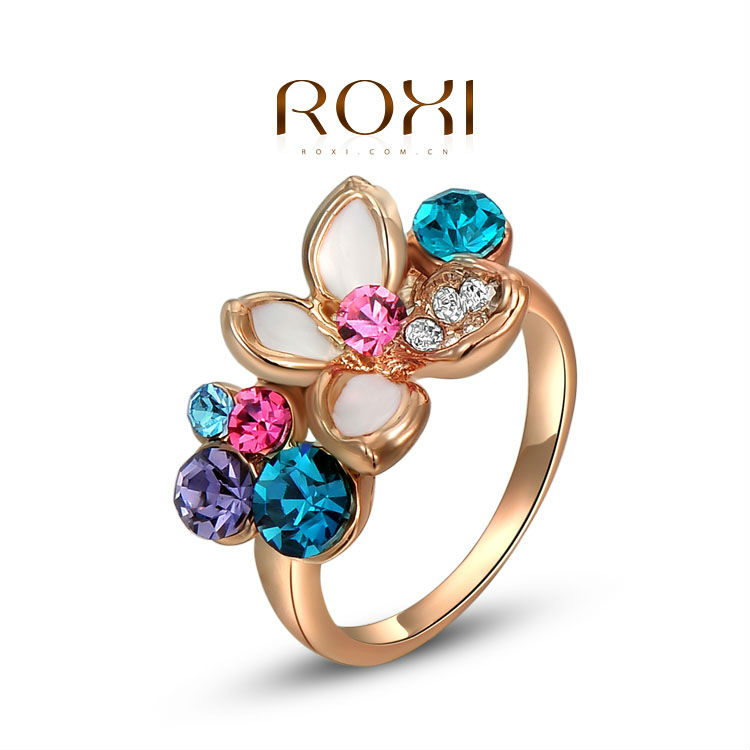 ROXI exquisite rose golden colorful flower rings fashion jewelrys high quality newest arrival Christmas gifts