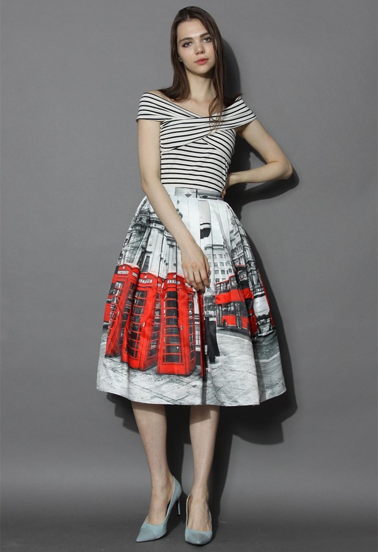 2016 New Arrival High Fashion European Style Women London Bus Printing Sexy Skirt Casual Summer Saias Longa SK135 (1)