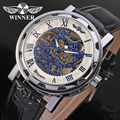 Winner Men s Watch Mechanical Hand wind Fashion Leather Strap Crystal Analog Casual Wristwatch Color White