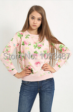 Harbeth 2015New Spring autumn women sweatshirts floral pullover casual hoodies cotton Terry printed O neck long