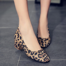 Korean Version Leopard Women Single Shoes Square Toe Nubuck Black Leisure Women Pumps Ladies Dress Shoes