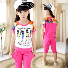 Children’s clothing female child set 2016 summer child cartoon casual summer female big boy little girl clothes