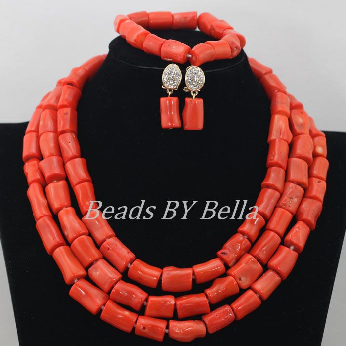 Luxury Coral Beads Bridal Jewelry Sets African Nigerian Wedding Beads Jewelry Set Necklace 2015 Popular Free Shipping ABF312