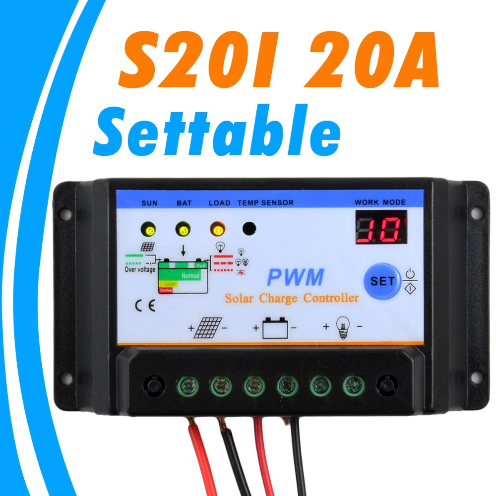 20A Solar Charge Controller 12V 240W Solar Panel Controller protect Battery 24V 360W Solar Cells S20I Light and timer Control 20A Solar Charge Controller 12V 240W Solar Panel Controller protect Battery 24V 360W Solar Cells S20I Light and timer Control