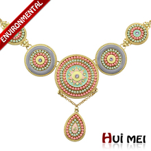 Free Shipping New Arrival Women Romantic Ethnic Gold Plated Round Resin Bohemia Pendant Necklace Jewelry