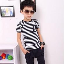 New 2015 summer clothing sets kids pants Top boys girls Stripe and plaid clothes children tracksuit