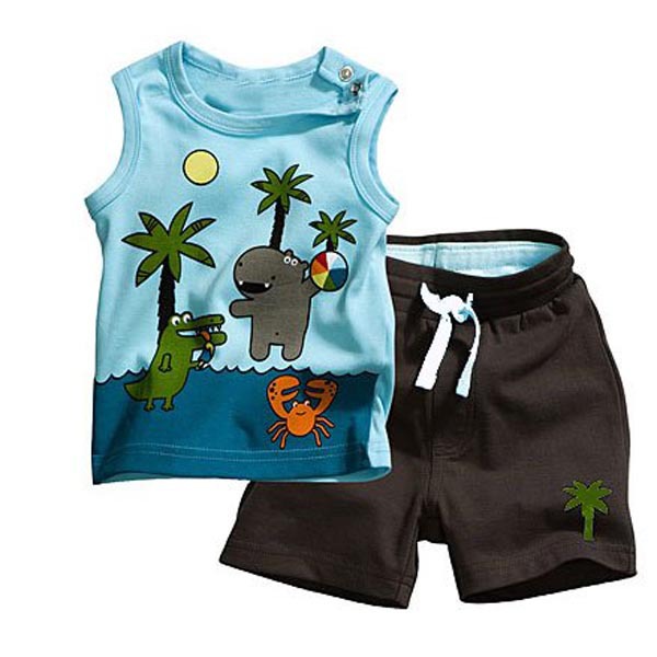 2 pcs Babys Babys Boy Coconut Tree Pattern Sleeveless Tops Pants Set Outfits Free Shipping