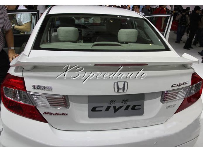 Primer Red LED ABS Spoiler Wing For Honda Civic 4dr Sedan 2012 2013 2014