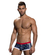 Men Navy Print Swimwear Swim Trunks Men Swimming Boxer Underwear U Convex Swim Shorts Hombres Traje de bano Free Shipping