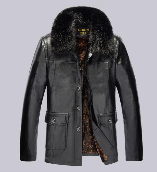 Men Fashion Leather Jacket Fur Collar Long Paragraph Slim Large Size Warm Winter Jacket Men Leather Jacket Coat jaqueta de couro