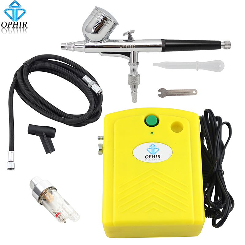 OPHIR 12V DC 0.3mm Dual-Action Airbrush Kit with Mini  Air Compressor for Hobby Cake Nail Art #AC034+AC004+AC011
