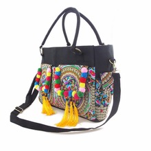 Neccessity For Dating Travel Ethnic Embroidery Canvas Bags Fashion Personality National Style Tassel Beads Shoulder Bag