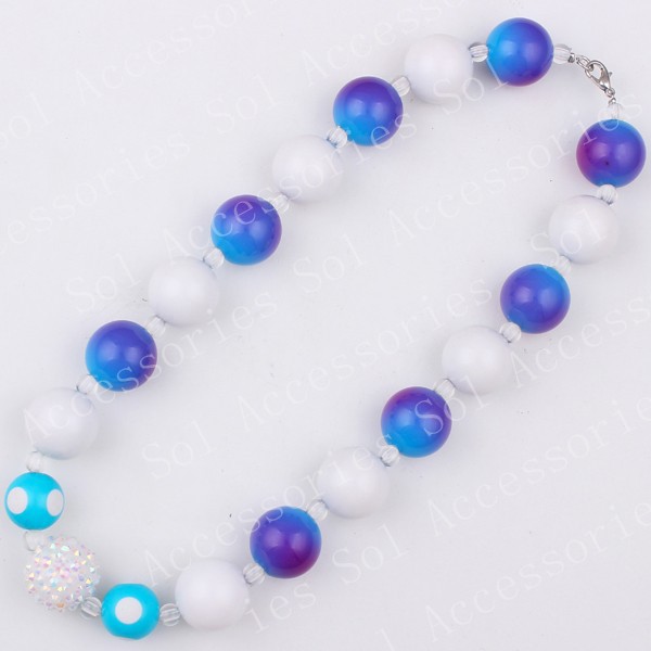 2pcsLot 2015 new hotsale little girl jewerly blue and white bead necklace