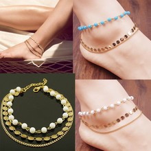 2016 fashion anklets summer beach foot jewelry barefoot sandals aanklets for swimwear women multi tassel sequins foot chain