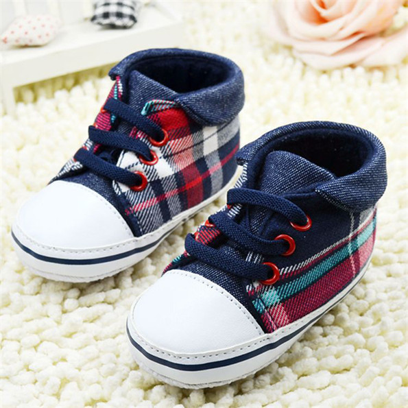 Cute Toddler Baby Boy Plaid Lace Up Soft Sole Shoes Infant Prewalker First Walkers Hot Selling