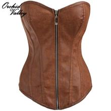 Zipper Gothic Clothing Sexy Brown Bone Steampunk Overbust Waist Training Corsets And Bustiers Women Corpetes E Espartilhos