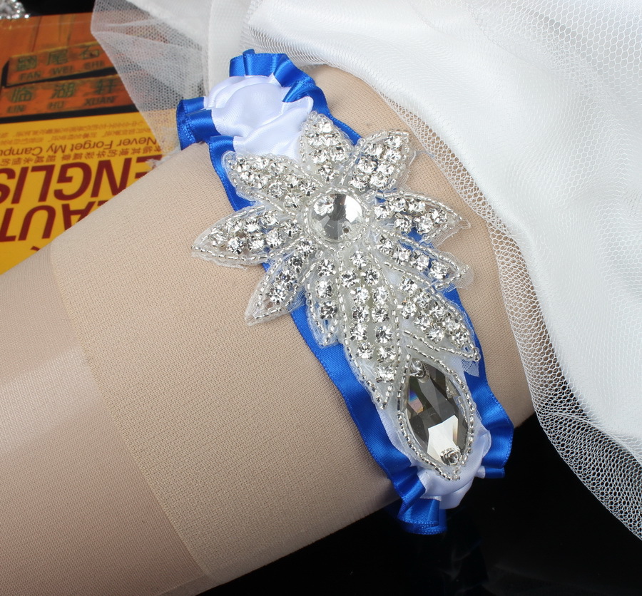 Luxury Rhinestones Blue Stretch Wedding Garter Belt