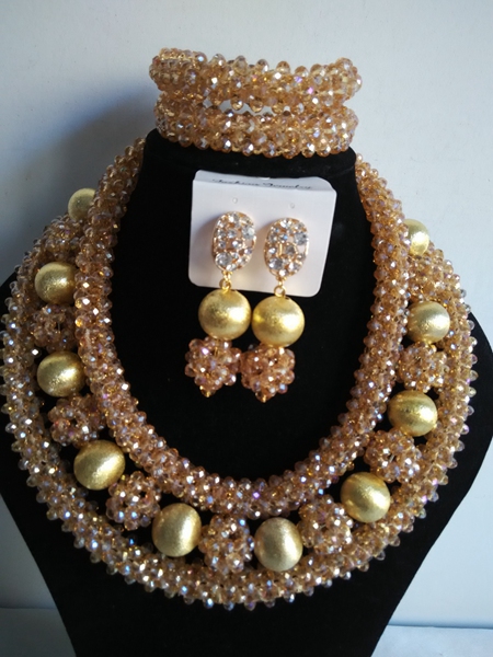 Fashion African beads jewelry set Champagne  crystal beads bride jewelry nigerian wedding african beads jewelry Set  GG-297
