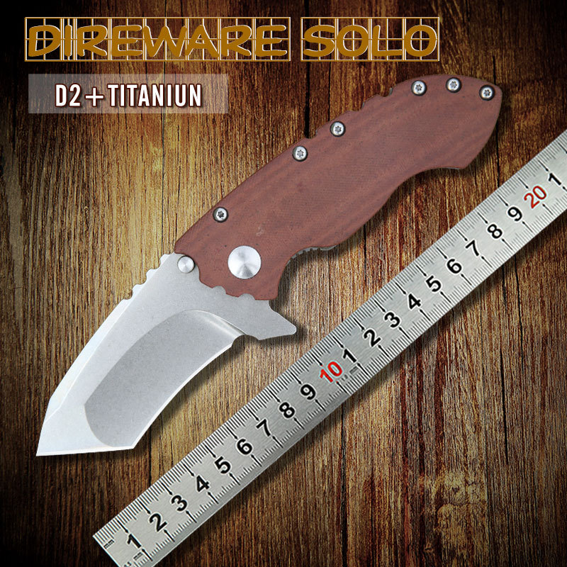NEWEST DIREWARE Custom Titanium Bearing Flipper Knives D2 Blade Material Micarta Handle Survival Tactical Folding Knife