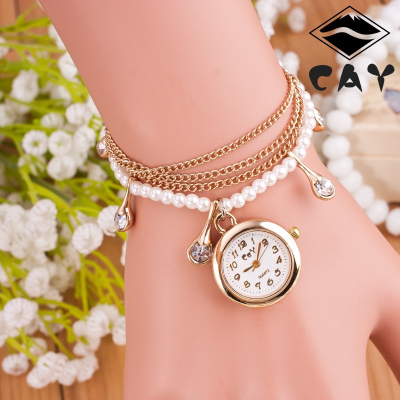 New Drops Pearl Gold Watches Fashion Women Ladies ...