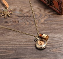 Fashion Vintage Style Pocket Watch With Drift Bottle Embellished Pendant Necklace For Women 53