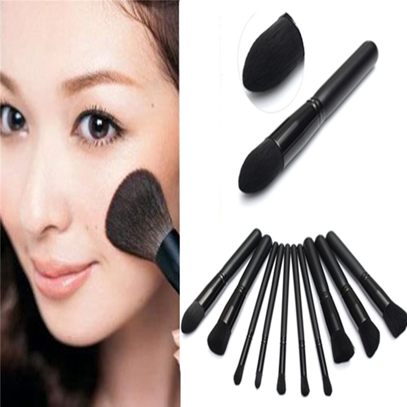 Pro 10Pcs Makeup Brushes Sets Black Wooden Handle Fiber Wool Bristles Cosmetic Powder Eyeshadow Blush Brush