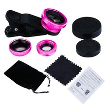 Detachable Universal 3in1 Clip Lens Kit 180 Degree Fish Eye Wide Angle Macro Lens for iPhone