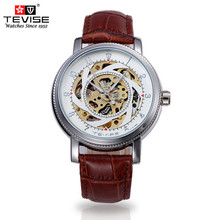 TEVISE watches men’s Steampunk Skeleton reloj hombre watch, leather strap hollow-out machinery clock relogio masculino