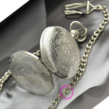 classic vintage retro antique pattern style shining white dial silver pocket watch men with waist chain