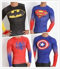 Fitness brand men t shirts compression t shirt gym Superman Batman spider long sleeve men t