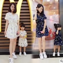 Summer Style Mom + Girl baby Family fitted Navy style Casual Skirt the Mother and daughter Dress Children shirt cotton jumpsuit
