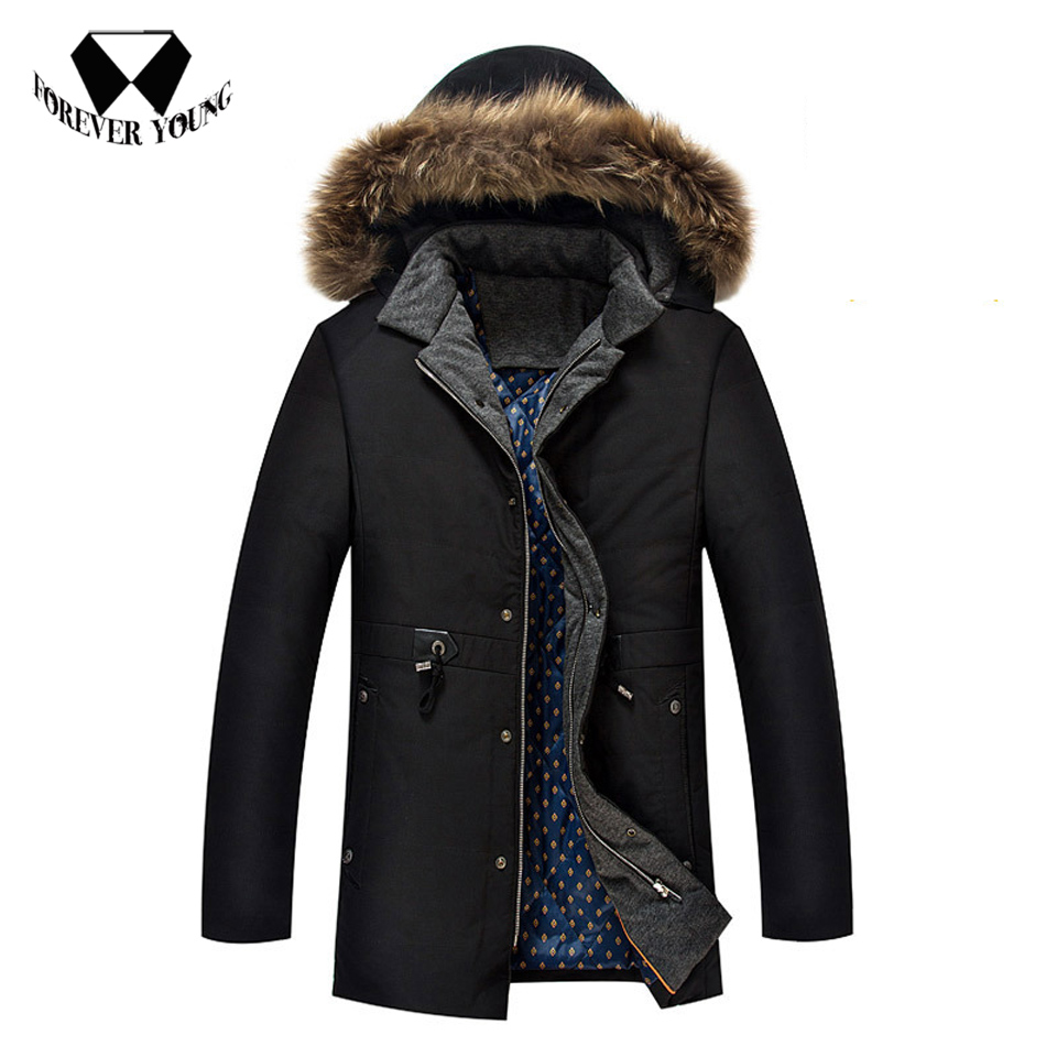 Plus Size 4XL Mens Long Thick Down Parka Coat Outwear with Fur Hood Fashion Outdoor Jacket for Autumn Winter Casual Brand 2016