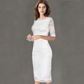 New arrival Womens Elegant High quality Delicate Floral Lace White Black Red Pencil Dress Casual Party