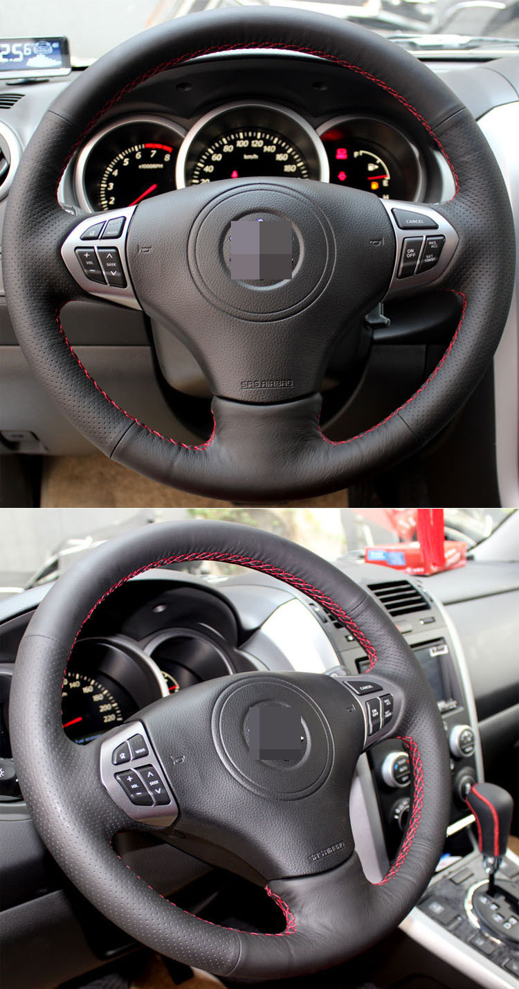 for Suzuki Grand Vitara Suzuki Vitara Leather Steering Wheel Cover Red Thread