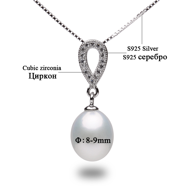 New Arrival Women's Pearl Pendants, 8-9mm White Natural Freshwater Pearls, 925 Sterling Silver Chain,Pearl Jewelry